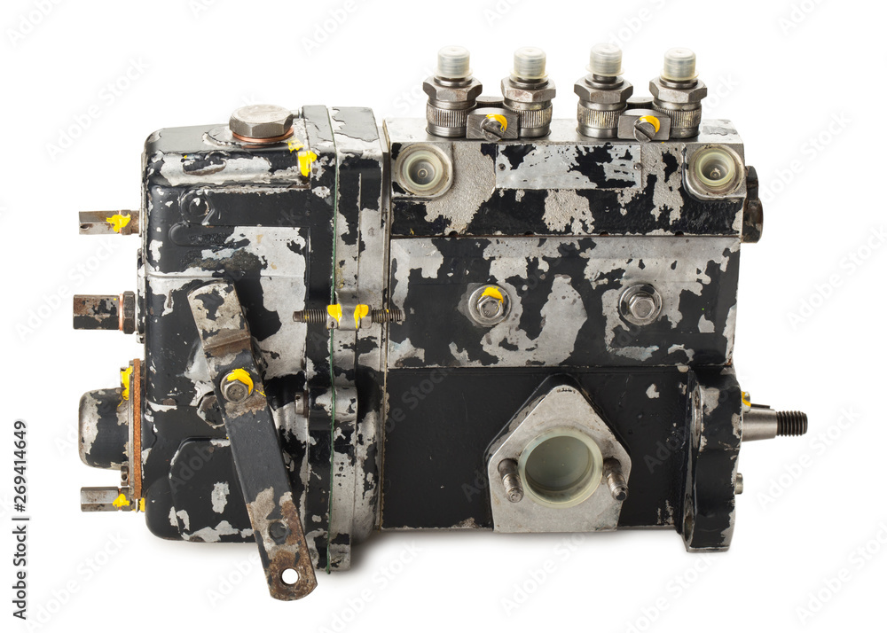 Diesel fuel injection pump isolated on white.