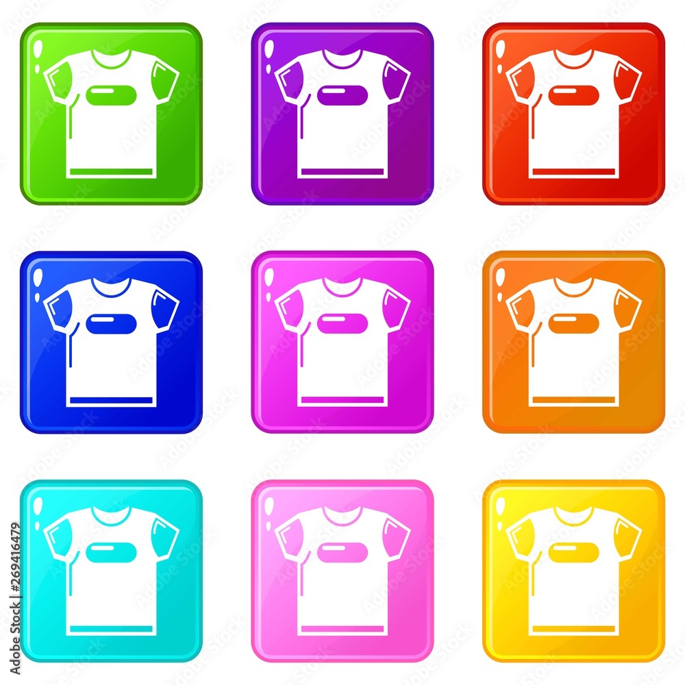 Child t shirt icons set 9 color collection isolated on white for any design Child t shirt icons set 9 color collection isolated on white for any design