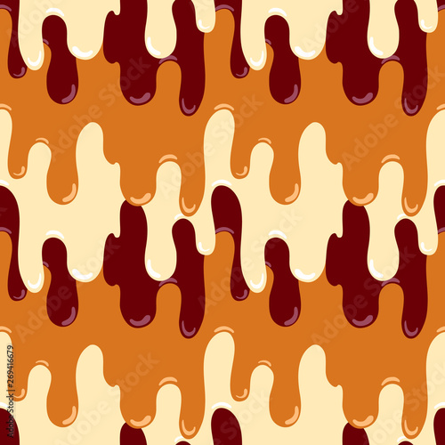 Melted seamless pattern with ice cream caramel, chocolate, milk, peanut