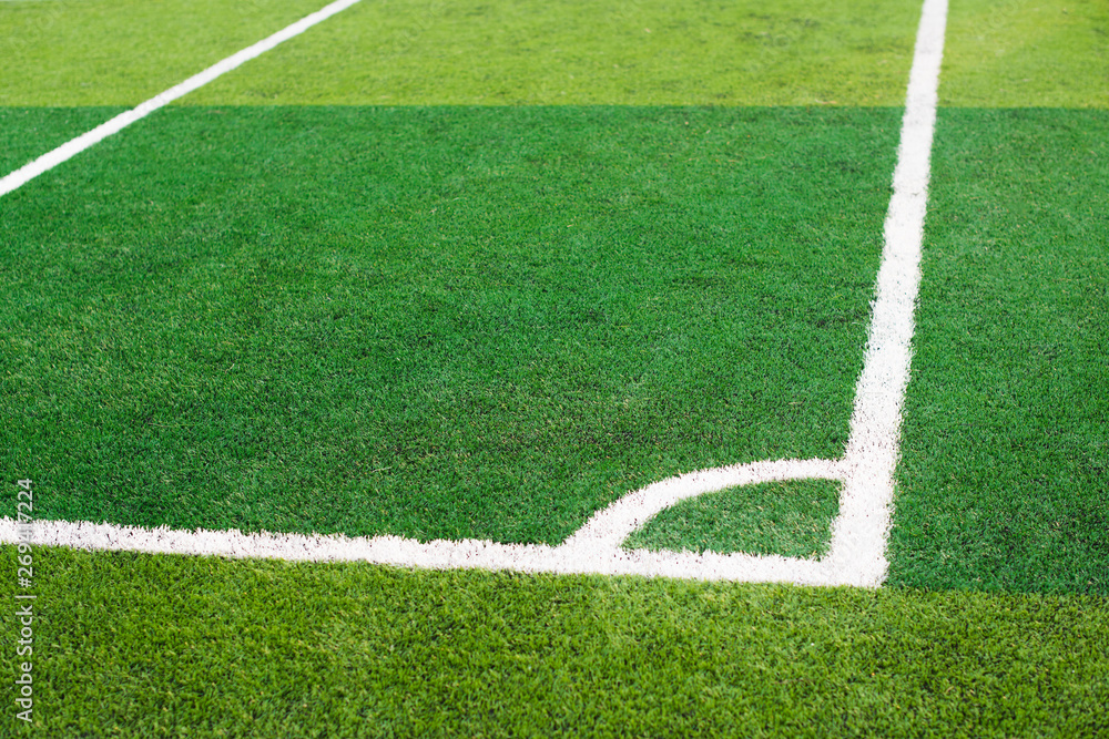 Fototapeta premium White line corner on the green soccer field