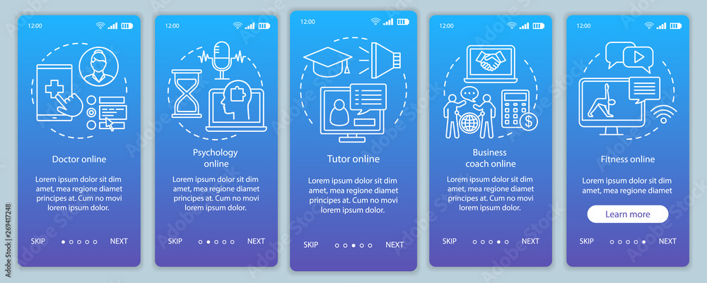 Online services onboarding mobile app page screen vector template