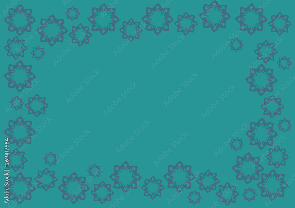 Blue Green Vector Background with Floral Pattern Border Blue Green Vector Background with Floral Pattern Border
