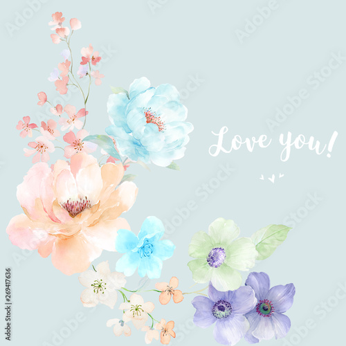 Fototapeta Naklejka Na Ścianę i Meble -  watercolor flowers set,It's perfect for greeting cards,wedding invitation, wedding design,birthday and mothers day cards