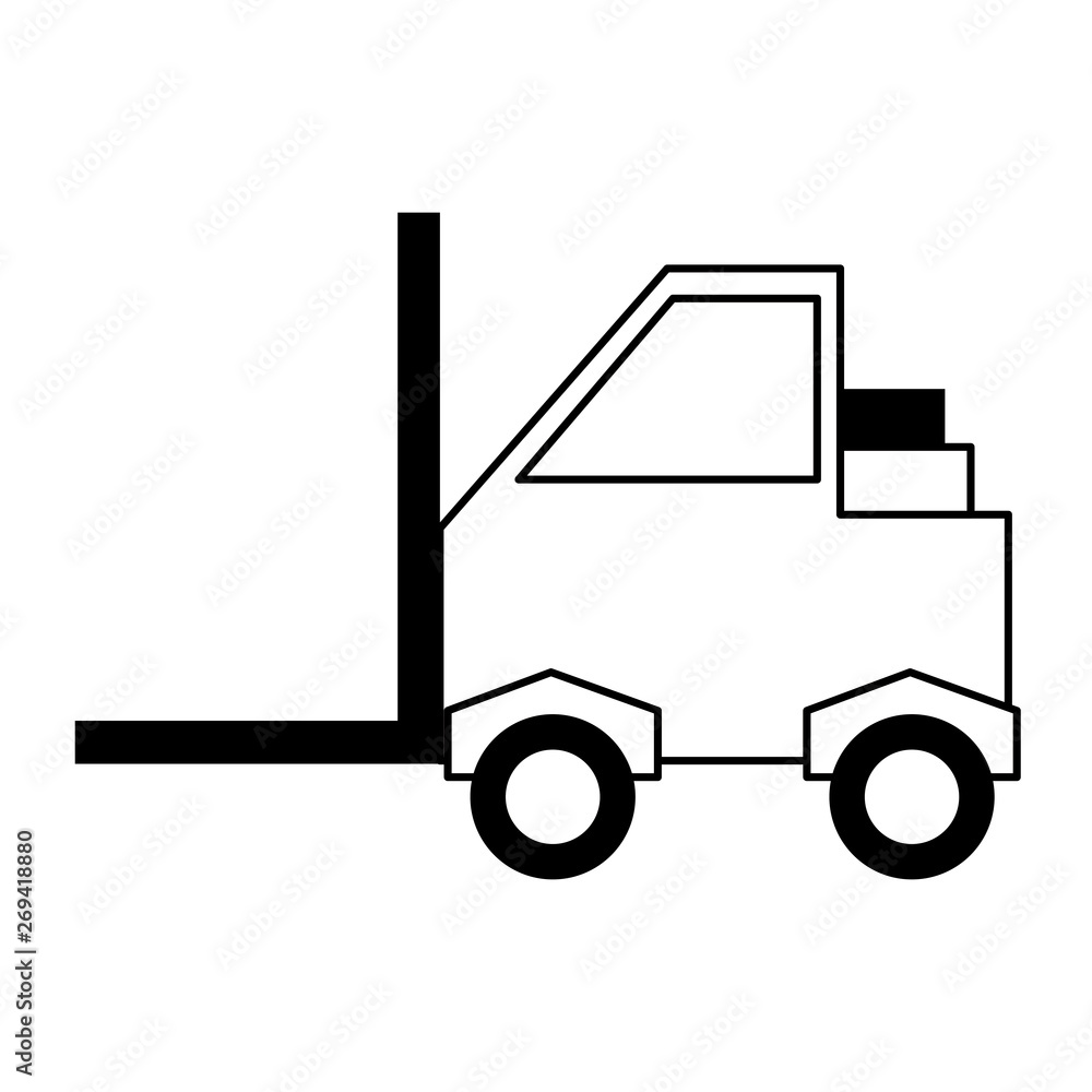 Forklift cargo vehicle isolated symbol in black and white