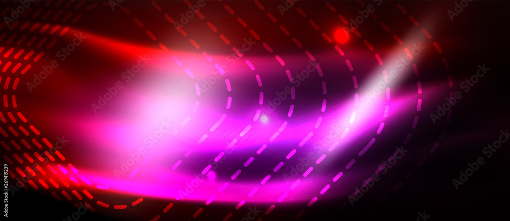 Neon glowing techno lines, hi-tech futuristic abstract background template with square shapes Neon glowing techno lines, hi-tech futuristic abstract background template with square shapes