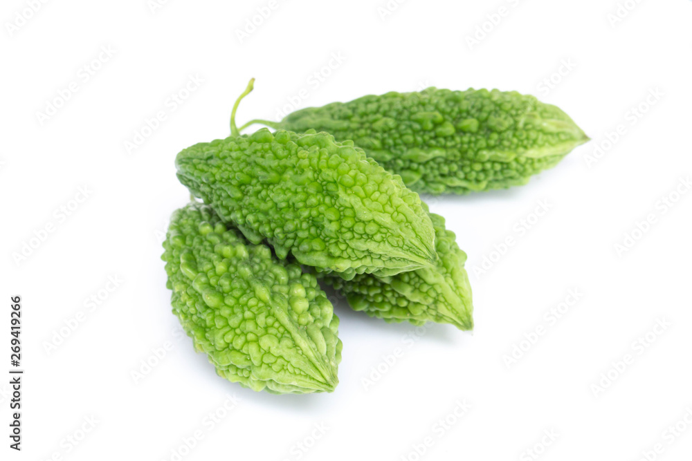 Fresh Bitter gourd isolated on white background, herb and medical concept Fresh Bitter gourd isolated on white background, herb and medical concept
