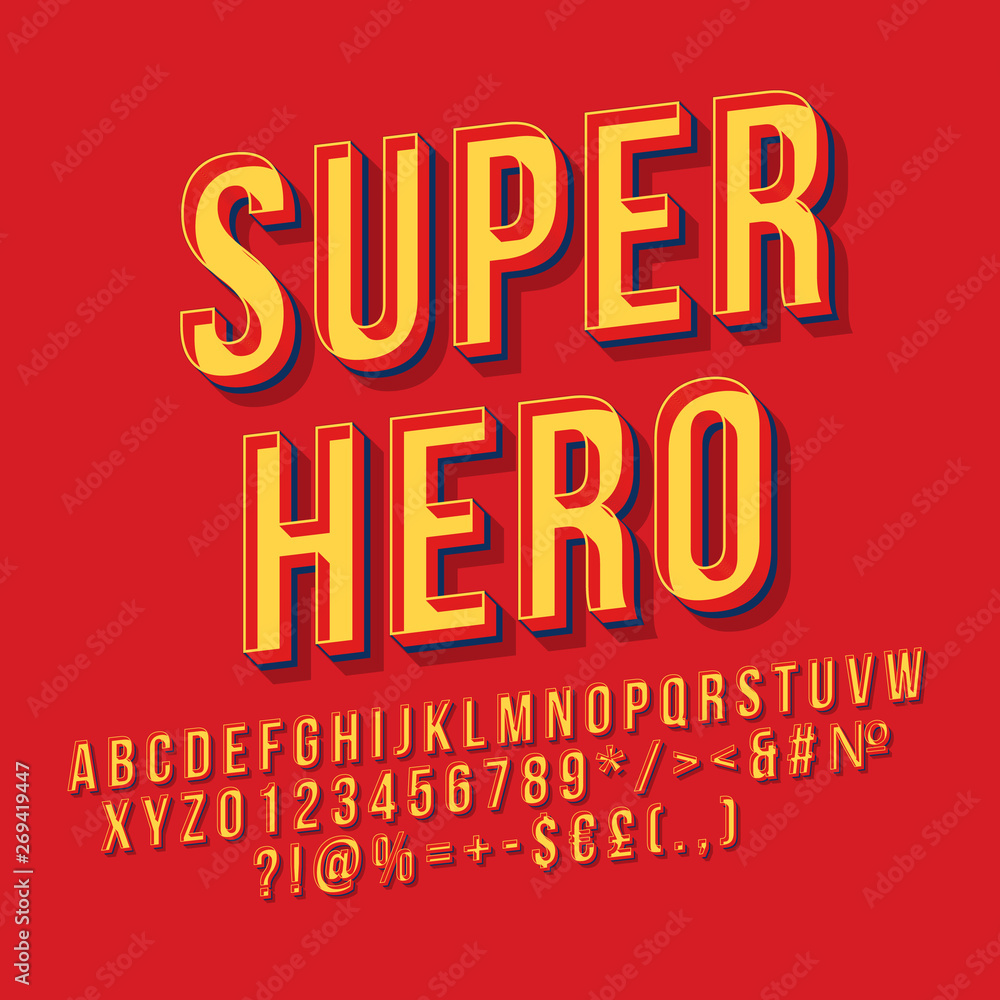 Super hero vintage 3d vector lettering