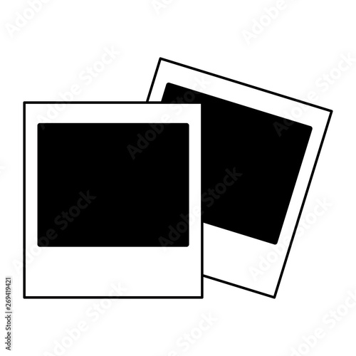 Landscape instant photo isolated cartoon in black and white