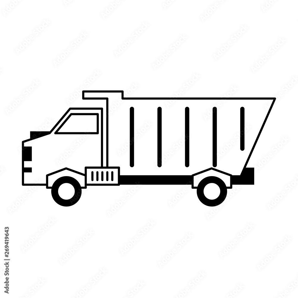 Cargo truck vehicle symbol isolated in black and white