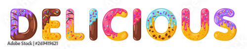 Donut cartoon delicious biscuit bold font style