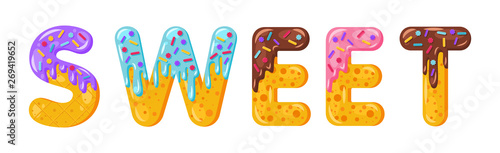 Donut cartoon sweet biscuit bold font style