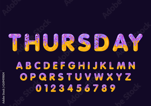 Donut cartoon thursday biscuit bold font style