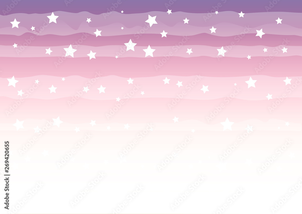 Sunrise background in white, pink and purple with stars