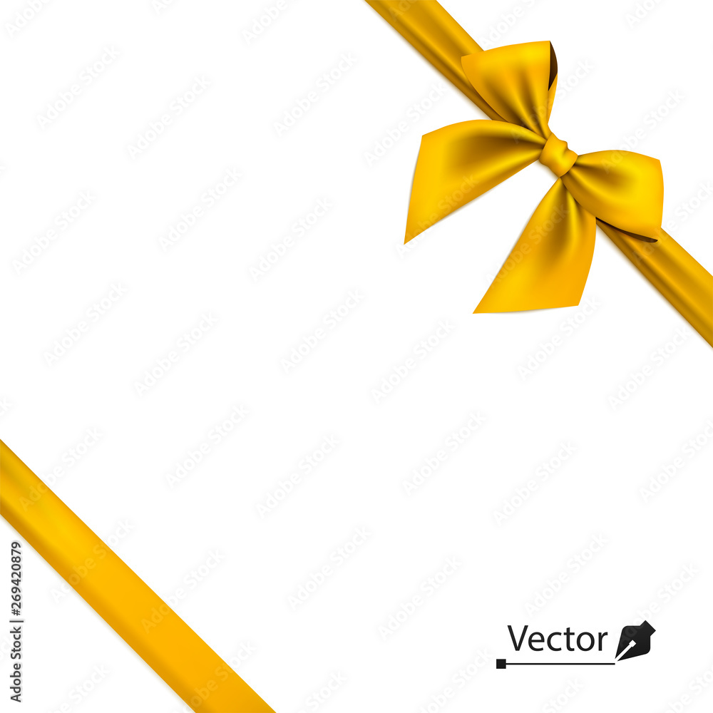 Tied the corners golden bow and ribbon. Gold. Vector illustration. Tied the corners golden bow and ribbon. Gold. Vector illustration.