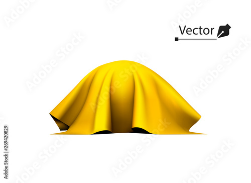 Object, ball or sphere covered with golden cloth. Gold, silk, satin fabric with pleats.