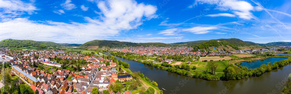 Aerial view, view of Kleinheubach and Großheubach, Miltenberg am Main, Lower Franconia, Bavaria, Germany