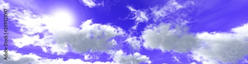 Beautiful blue sky with clouds and the sun, 3d rendering