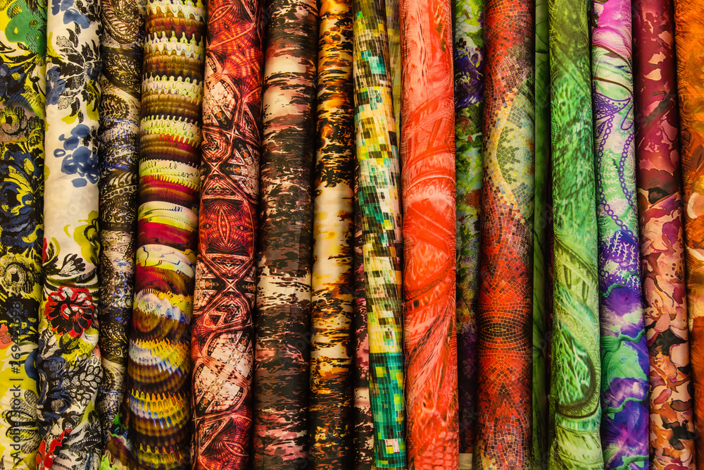 colorful pattern silk cloth display closeup view colorful pattern silk cloth display closeup view