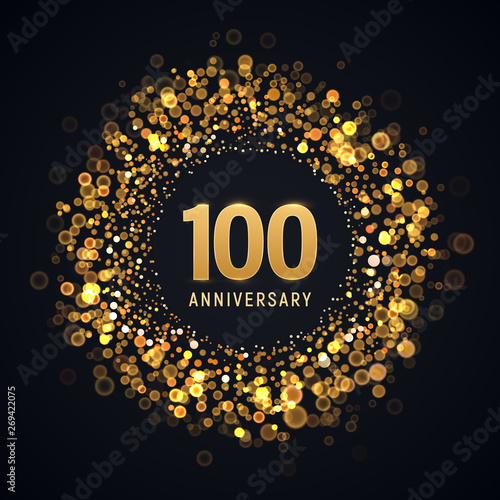 100 years anniversary isolated vector design element. One hundred birthday with blurred light effect