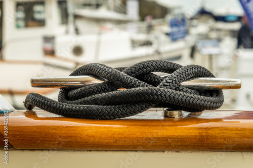 Mooring Cleat on Teak Gunwale