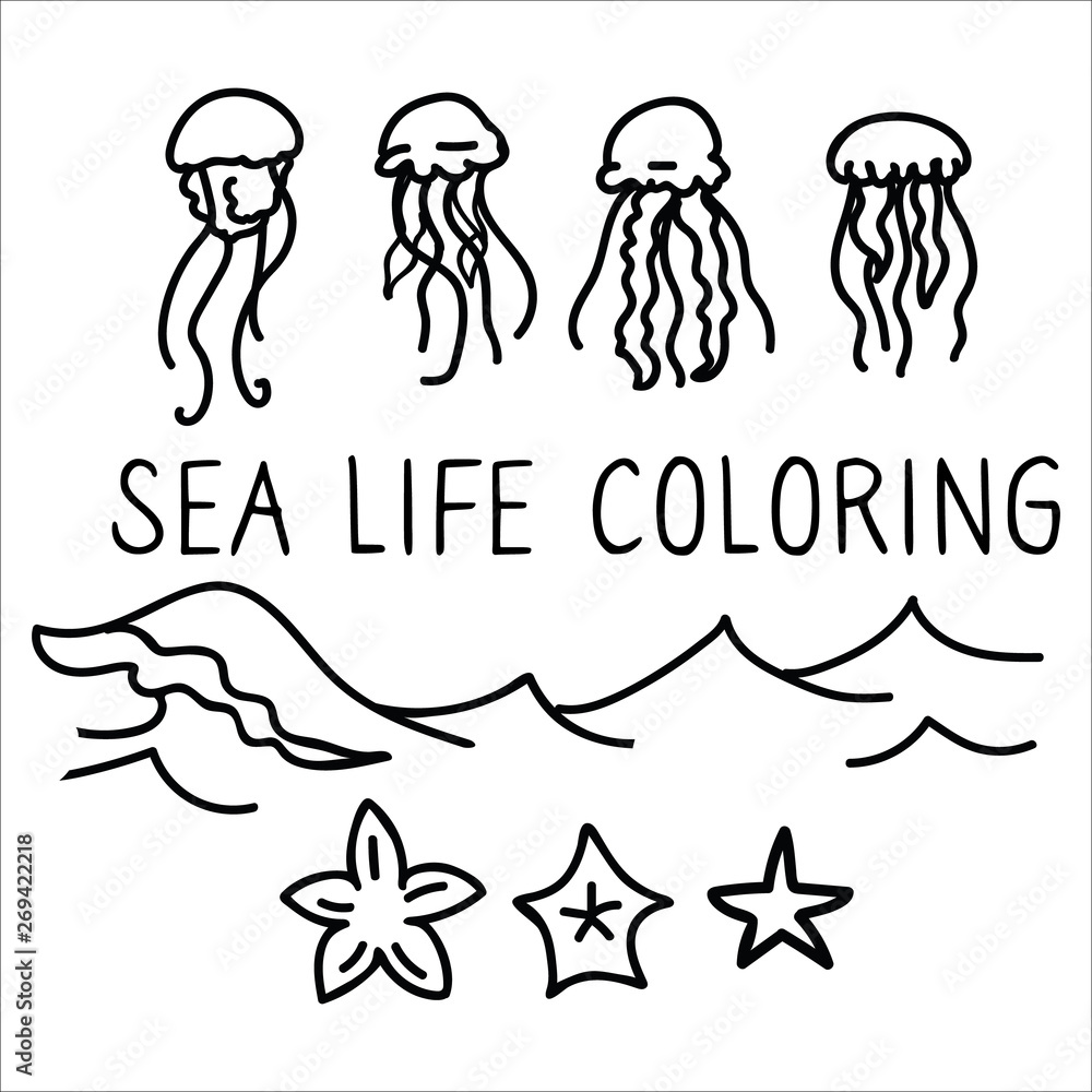 Cute jellyfish coloring page cartoon vector illustration motif set ...