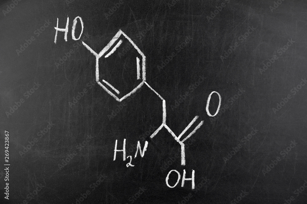 Blackboard with the chemical formula of Thyrosine Blackboard with the chemical formula of Thyrosine