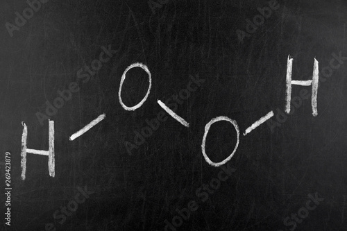 Hydrogen peroxide molecule. Reactive oxygen species (ROS) chalk on blackboard style illustration