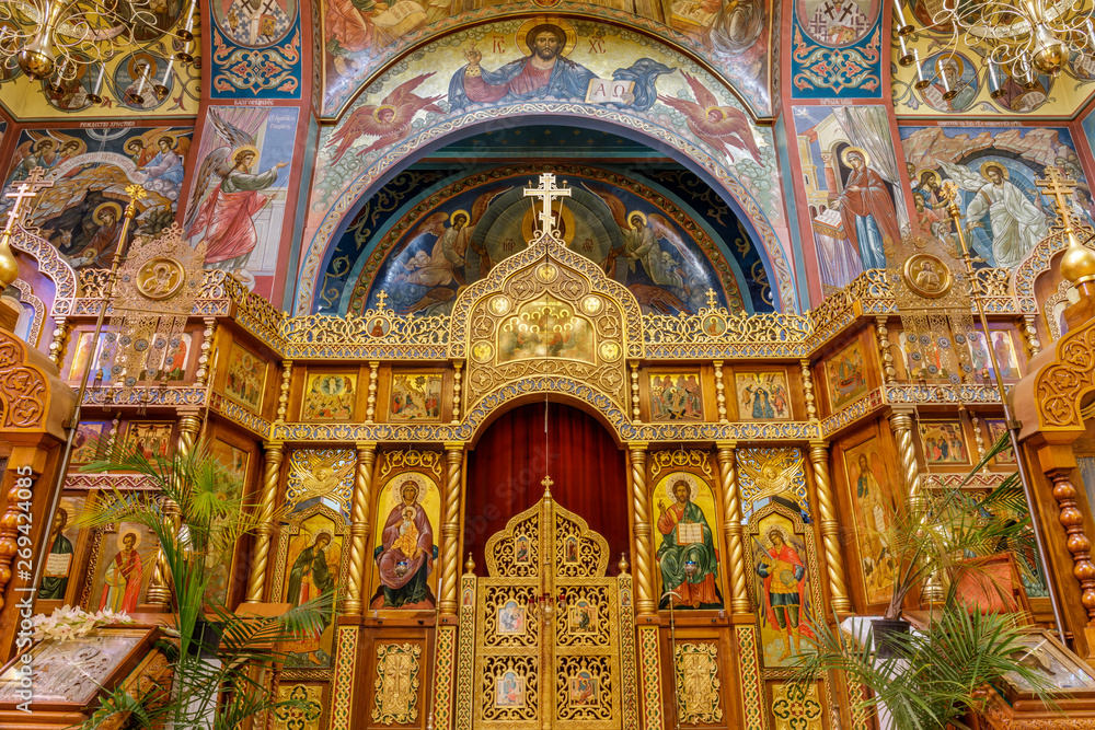 The Altar of the Holy Virgin Cathedral. San Francisco, California, USA.