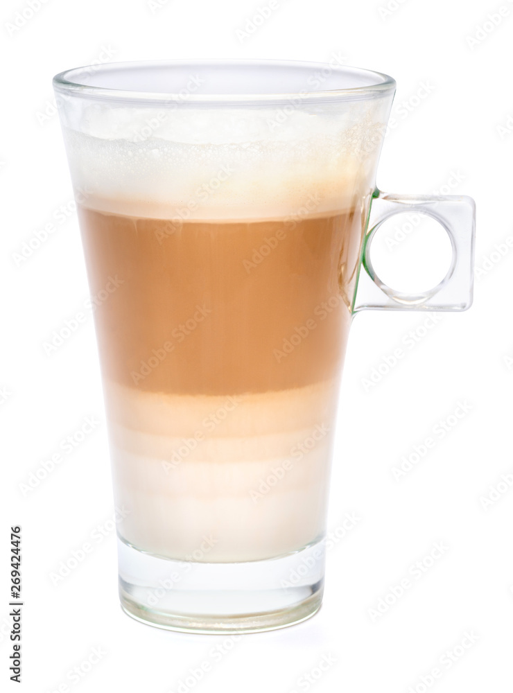 glass of fresh latte coffee isolated on white background with clipping path glass of fresh latte coffee isolated on white background with clipping path