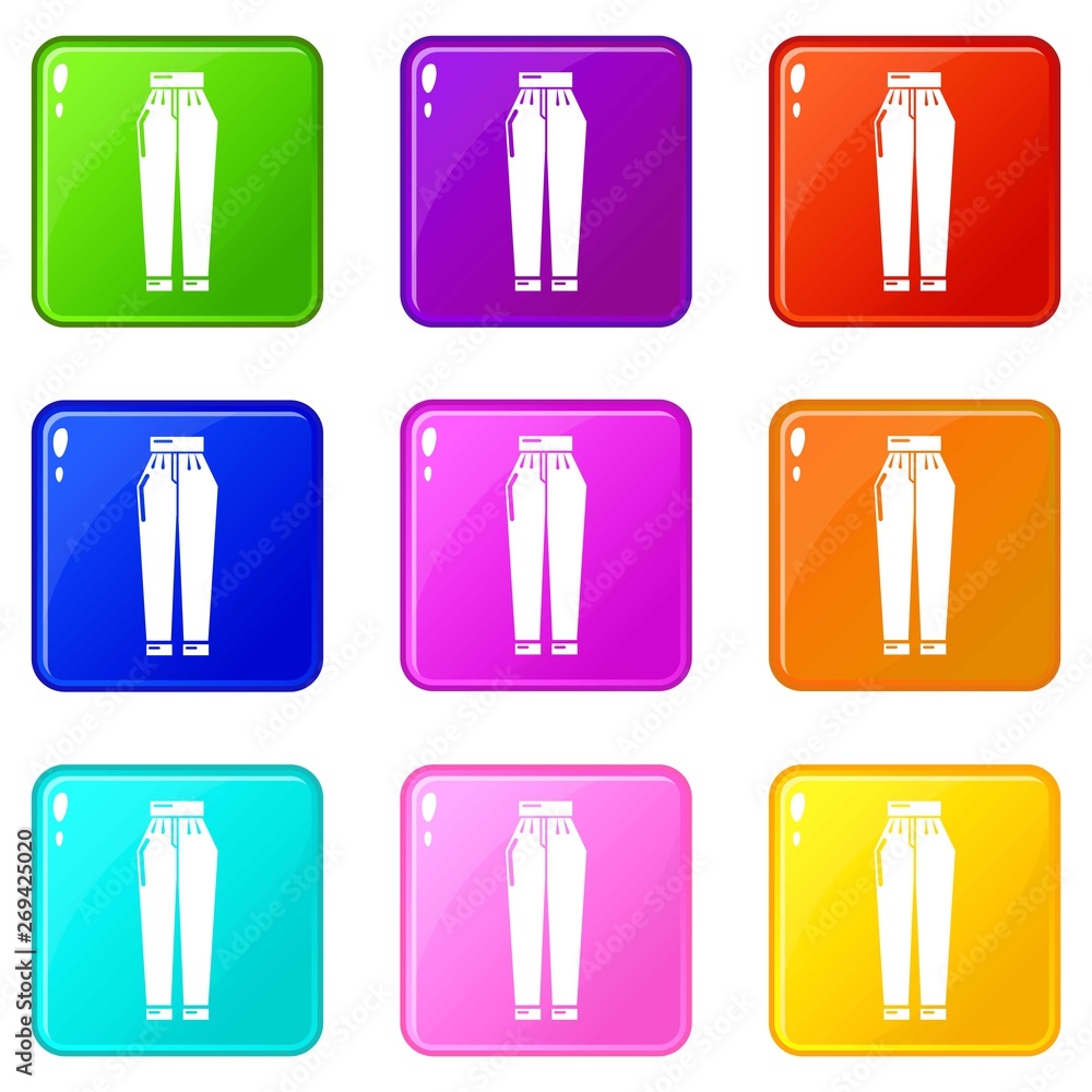 Pant icons set 9 color collection isolated on white for any design Pant icons set 9 color collection isolated on white for any design
