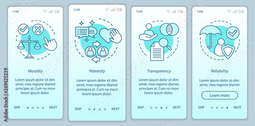 Ethical principles onboarding mobile app page screen vector template