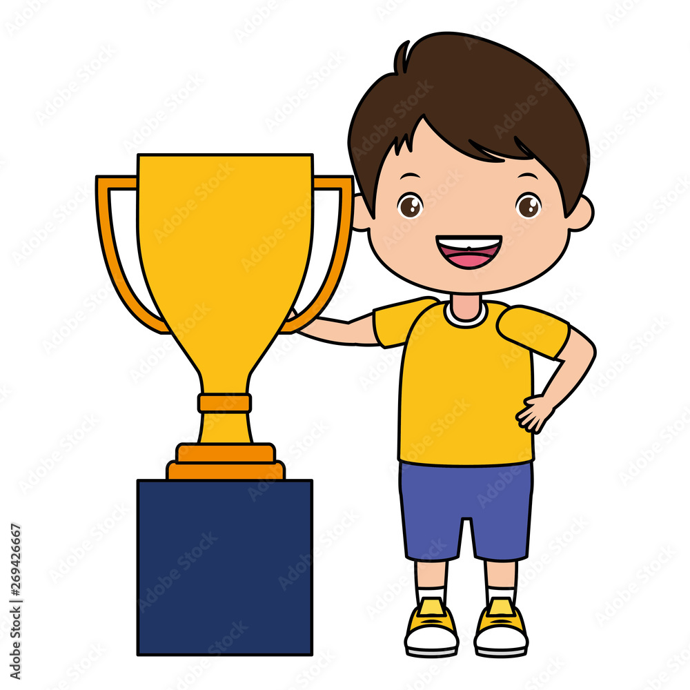 happy boy with trophy