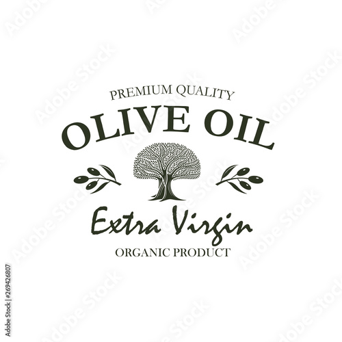 label for extra virgin olive oil with decorative olive tree