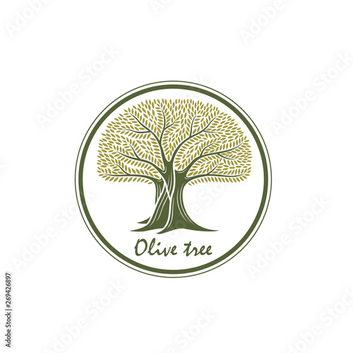 label for extra virgin olive oil with decorative olive tree