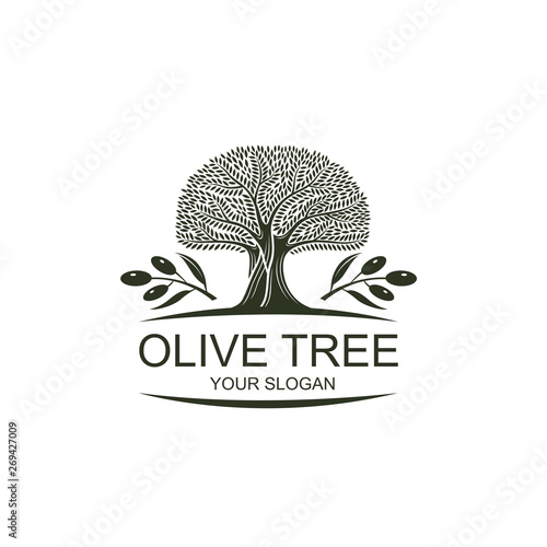 label for extra virgin olive oil with decorative olive tree