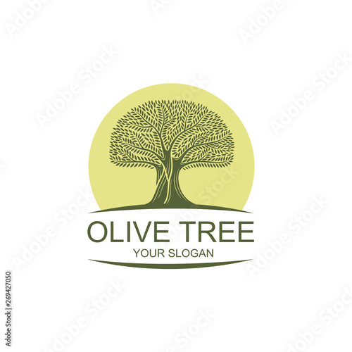 label for extra virgin olive oil with decorative olive tree