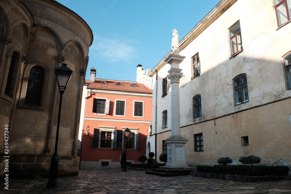 Courtyard in the city. Street in the city of Lviv Ukraine 03.15.19