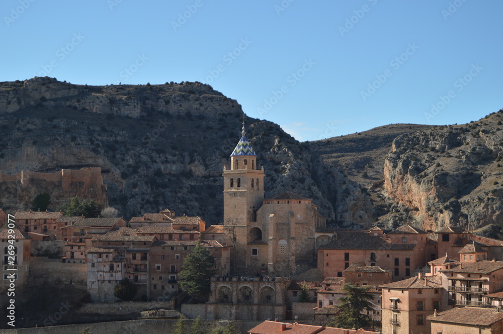 December 28, 2013. Albarracin, Teruel, Aragon, Spain. Cathedral Of El Salvador Seen From The Castle. History, Travel, Nature, Landscape, Vacation, Architecture.