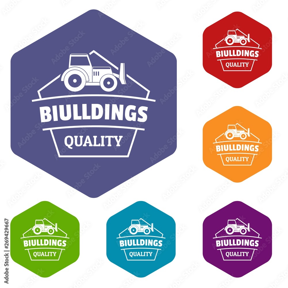 Building quality icons vector colorful hexahedron set collection isolated on white 