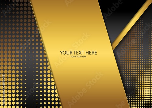 Bright halftone dots and colored inclined ribbons stripes on a dark background. Luxury poster background template.