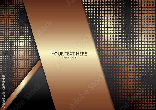 Bright halftone dots and colored inclined ribbons stripes on a dark background. Luxury poster background template.