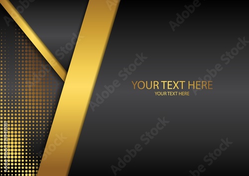 Bright halftone dots and colored inclined ribbons stripes on a dark background. Luxury poster background template.