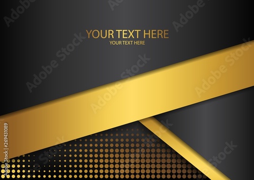 Bright halftone dots and colored inclined ribbons stripes on a dark background. Luxury poster background template.