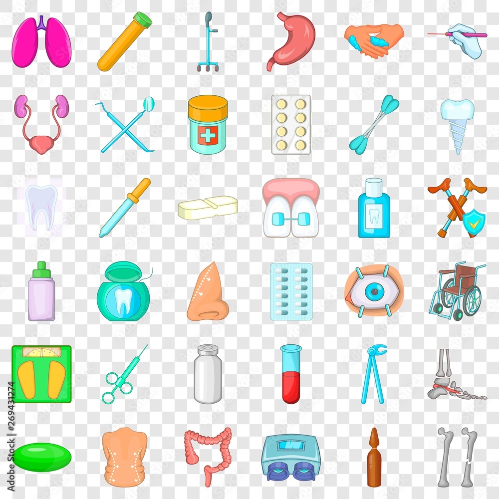 Sickness icons set. Cartoon style of 36 sickness vector icons for web for any design Sickness icons set. Cartoon style of 36 sickness vector icons for web for any design