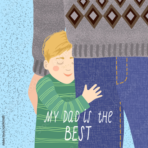 Hand-drawn drawing of dad and the child clutching his legs