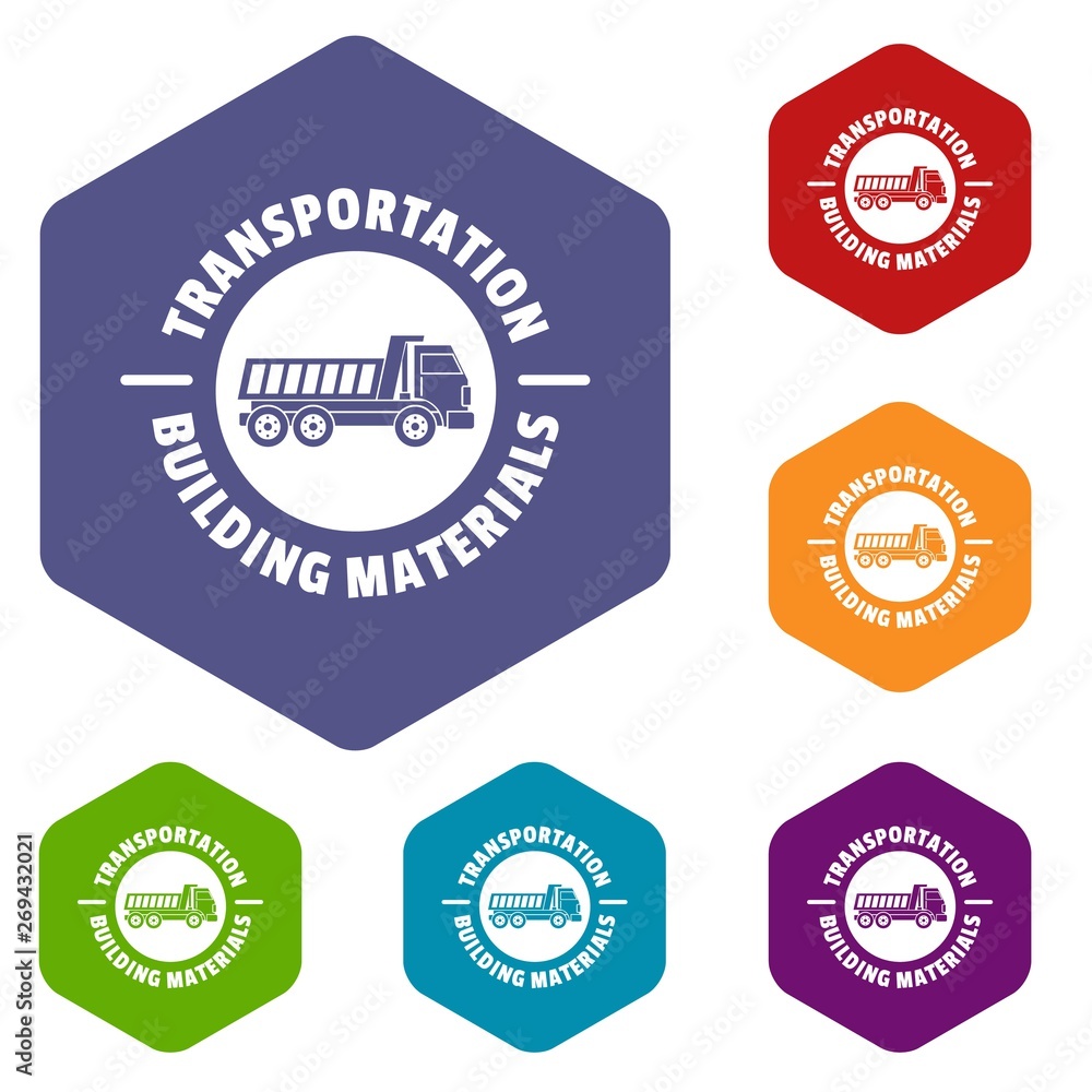 Obraz premium Transportation service icons vector colorful hexahedron set collection isolated on white 