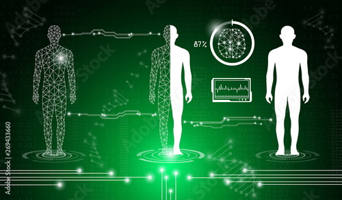 abstract background technology concept in green light,human body heal,technology modern medical science in future and global international medical with tests analysis clone DNA human