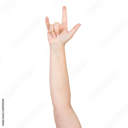 Woman hand showing devil horns gesture