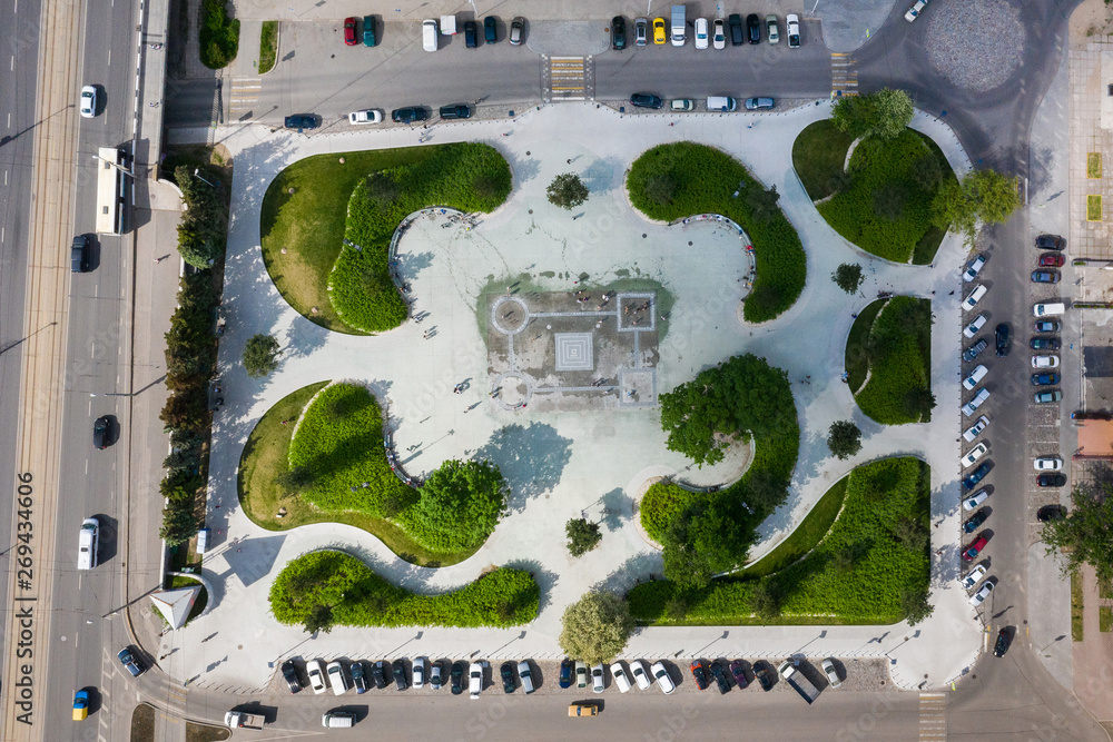 Aerial: The new fountain of Kaliningrad, Russia Aerial: The new fountain of Kaliningrad, Russia