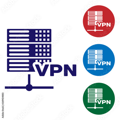 Blue Server VPN icon isolated on white background. Set color icon in circle buttons. Vector Illustration